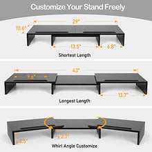 Load image into Gallery viewer, AEMS01L Dual Monitor Stand Riser- 3 Shelf Screen Stand with Adjustable Length and Angle (Black)