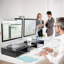 Load image into Gallery viewer, AEMS01L Dual Monitor Stand Riser- 3 Shelf Screen Stand with Adjustable Length and Angle (Black)