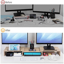 Load image into Gallery viewer, AEMS01L Dual Monitor Stand Riser- 3 Shelf Screen Stand with Adjustable Length and Angle