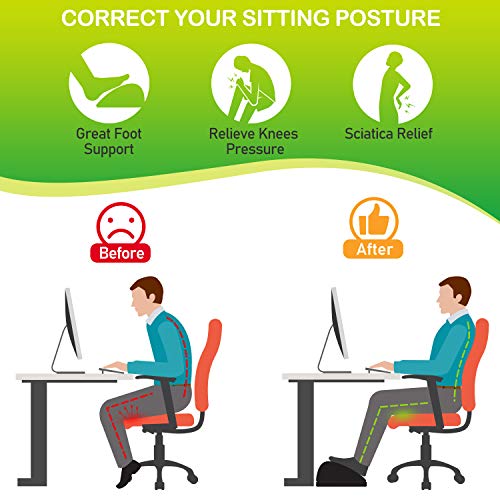 Height Adjustable Under Desk Footrest, Heavy Duty Wide Office Foot Rest  Raiser, Ergonomic Leg Rest Support Improves Posture and Circulation, Black