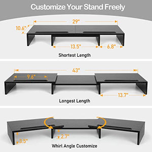 AEMS01L Dual Monitor Stand Riser- 3 Shelf Screen Stand with Adjustable Length and Angle (Black)