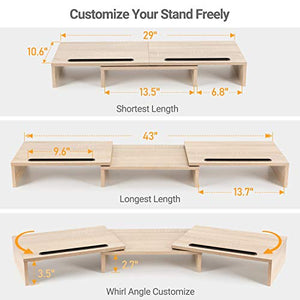 AEMS01L Dual Monitor Stand Riser- 3 Shelf Screen Stand with Adjustable Length and Angle