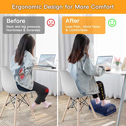 AMERIERGO AEFR1 Foot Rest for Under Desk at Work, Ergonomic Memory Foam  Foot Stool cushion for Home Office, gaming, computer - Adjustable 2 Heig