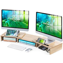 Load image into Gallery viewer, AEMS01L Dual Monitor Stand Riser- 3 Shelf Screen Stand with Adjustable Length and Angle
